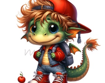 12 PNG Dragon Student Clipart, Preschool Monster Back To School Sublimation