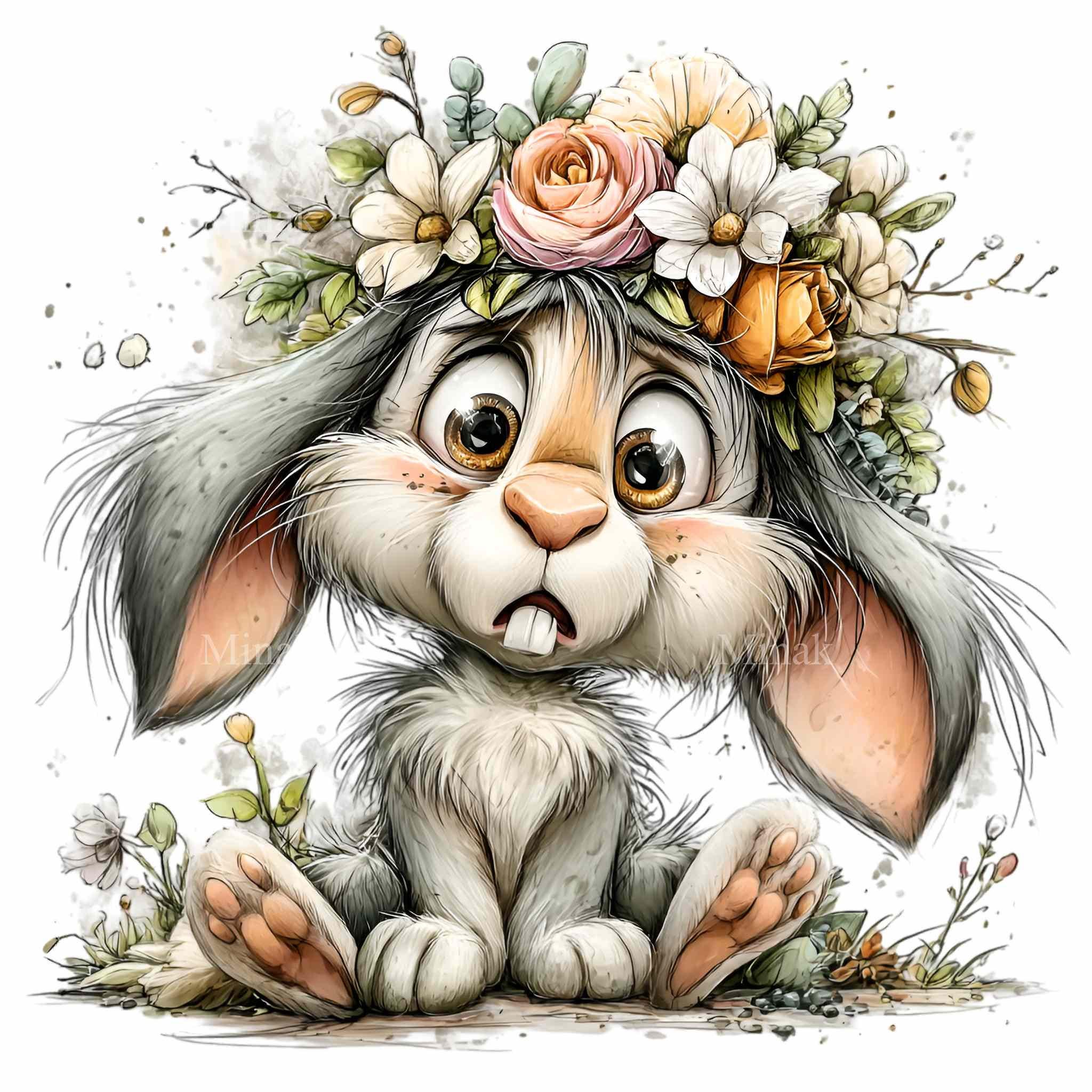 15 PNG Floral Bunny Clipart - Rabbit With Flower Crown - Cute Digital ...