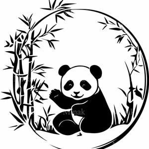 Fichier de coupe SVG 4 panda, Silhouette de cercle de bambou, téléchargement numérique des cliparts panda mignon pour Cricut & découpe laser