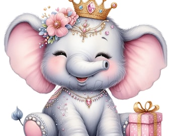 15 PNG Baby Elephant Princess, Royal Girl Crown Clipart