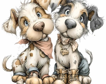 15 PNG süße Hunde Clipart - Welpen Freunde PNG für Sublimation, Entzückende Haustier Illustration, Freundschaft Tier Kunst, Kinderzimmer Design Download