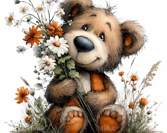 19 PNG Bär Daisy Clipart, Blumenstrauß Sublimationsdesign