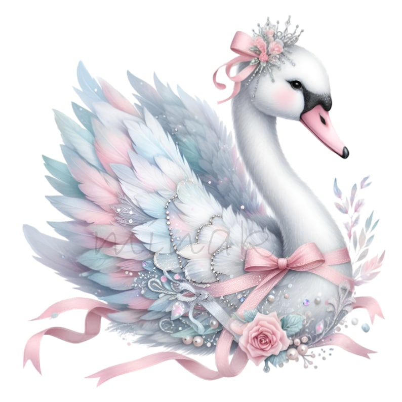 Swan Ribbon Swan Clipart, Birthday Clipart, 10 PNG Watercolor Bird Ballet Pastel ...