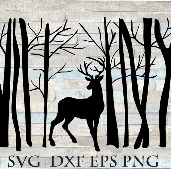 Winter Svg, Deer Forest Silhouette Cricut Cut File Dxf Png