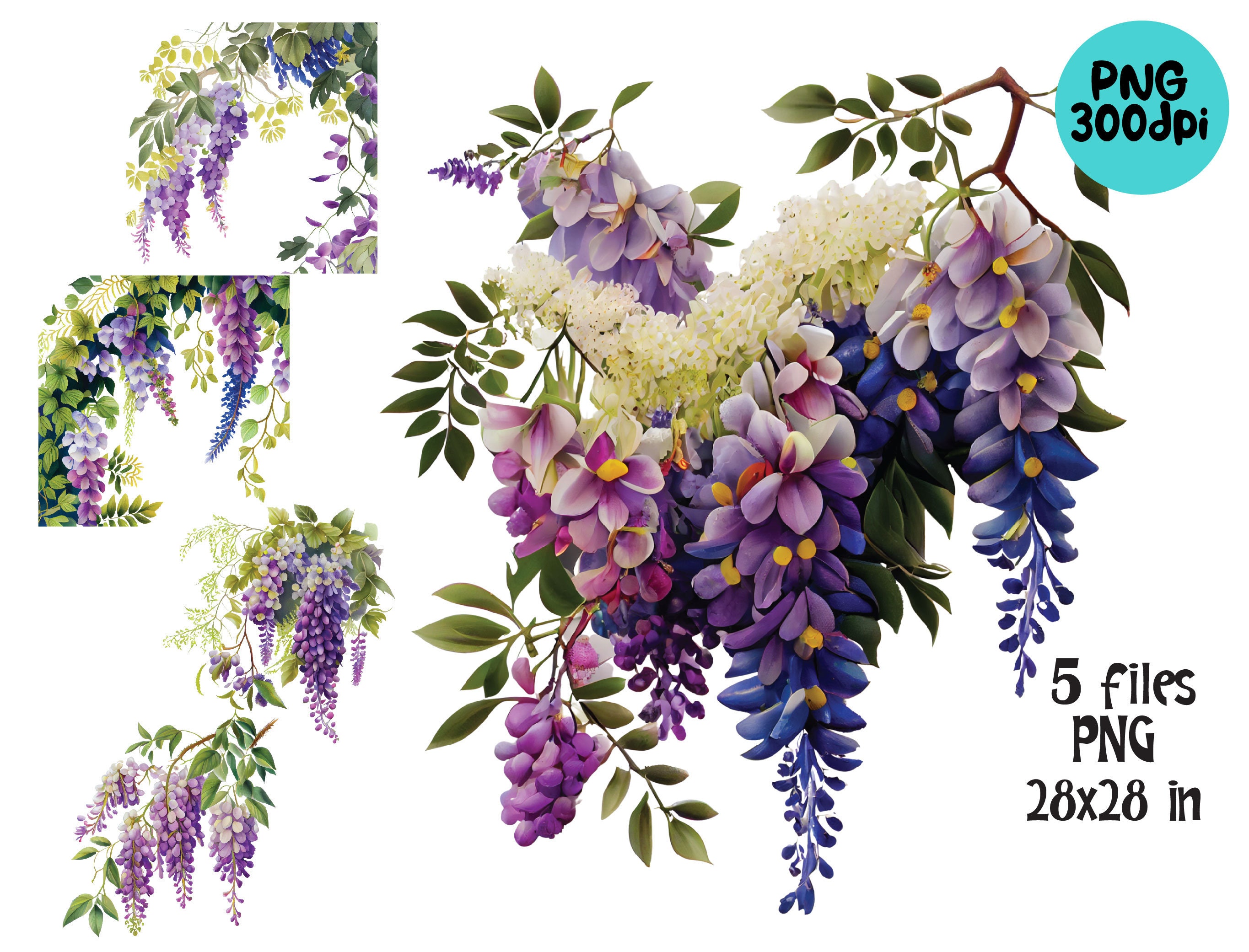 Wisteria Clipart PNG Watercolor Wedding Flowers Sublimation - Etsy UK