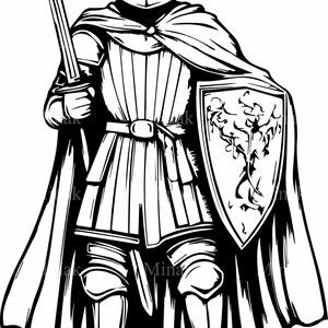 6 archivos SVG de caballero medieval con escudo y espada, clipart de guerrero blindado, diseño de caballerosidad y honor para Cricut y corte láser