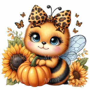 12 cliparts d'abeille de citrouille - PNG de tournesol d'automne - art mignon d'insecte pour les travaux manuels d'automne d'enfants, la décoration de baby shower ou les imprimables saisonniers
