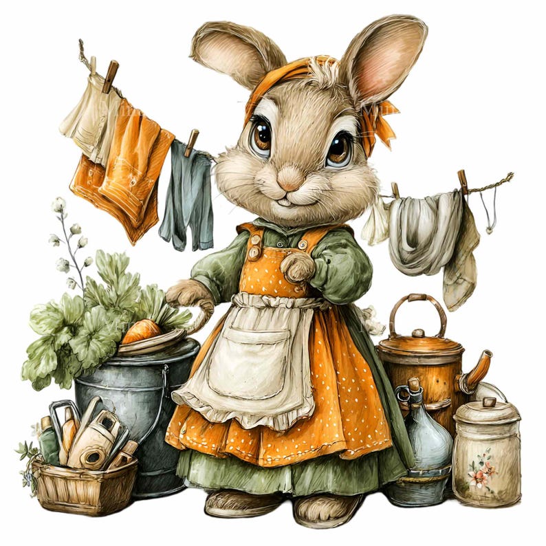15 PNG Laundry Bunny Clipart – Rabbit PNG – Farmhouse Cottage Digital ...