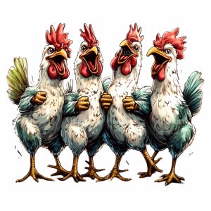12 PNG Lustiger Hahn Clipart - Singende Hühner PNG - Lustige Bauernhof Vogelkunst für die Landhausküche oder schrullige Bekleidungsdesigns