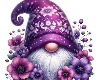 10 lila Blumen-Gnome PNG-Cliparts Frühlingsgarten Sublimationsgrafik