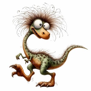 12 Dinosaure Duveteux Drôle PNG Clipart | Dino original aux cheveux sauvages | Parfait pour les travaux manuels et les créations amusantes
