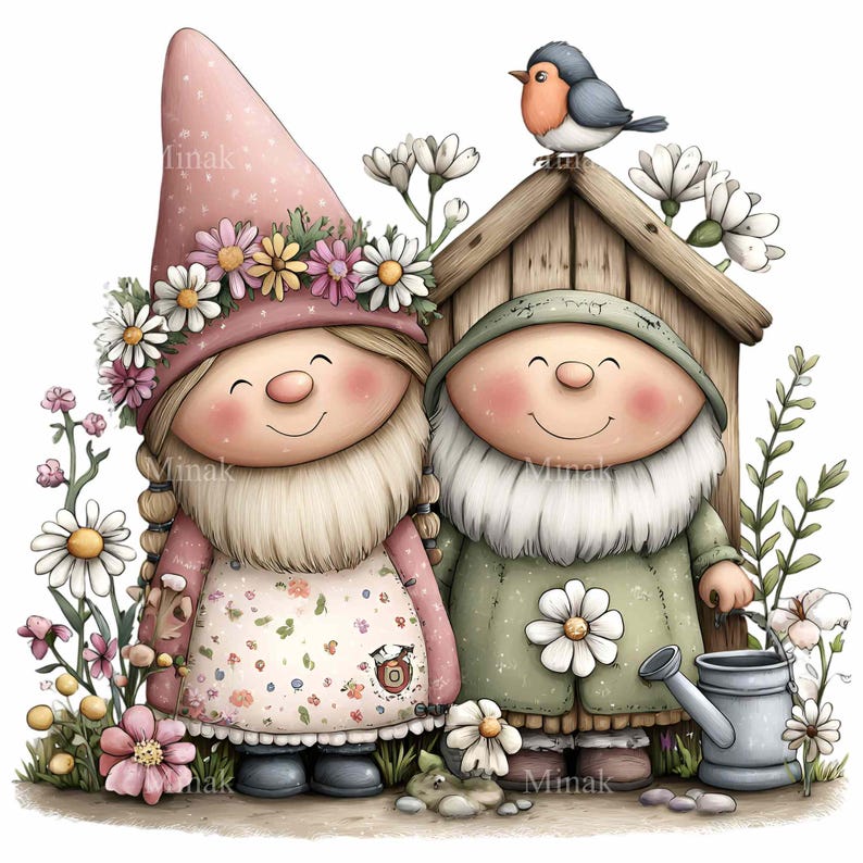 16 PNG Spring Gnome Couple Clipart – Cute Garden Gnomes PNG for Nursery ...