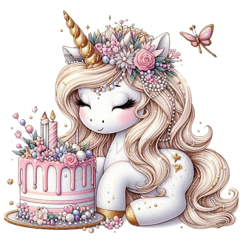 20 PNG Gold Unicorn Clipart, Birthday Cake Pearl Rose Princess - Etsy