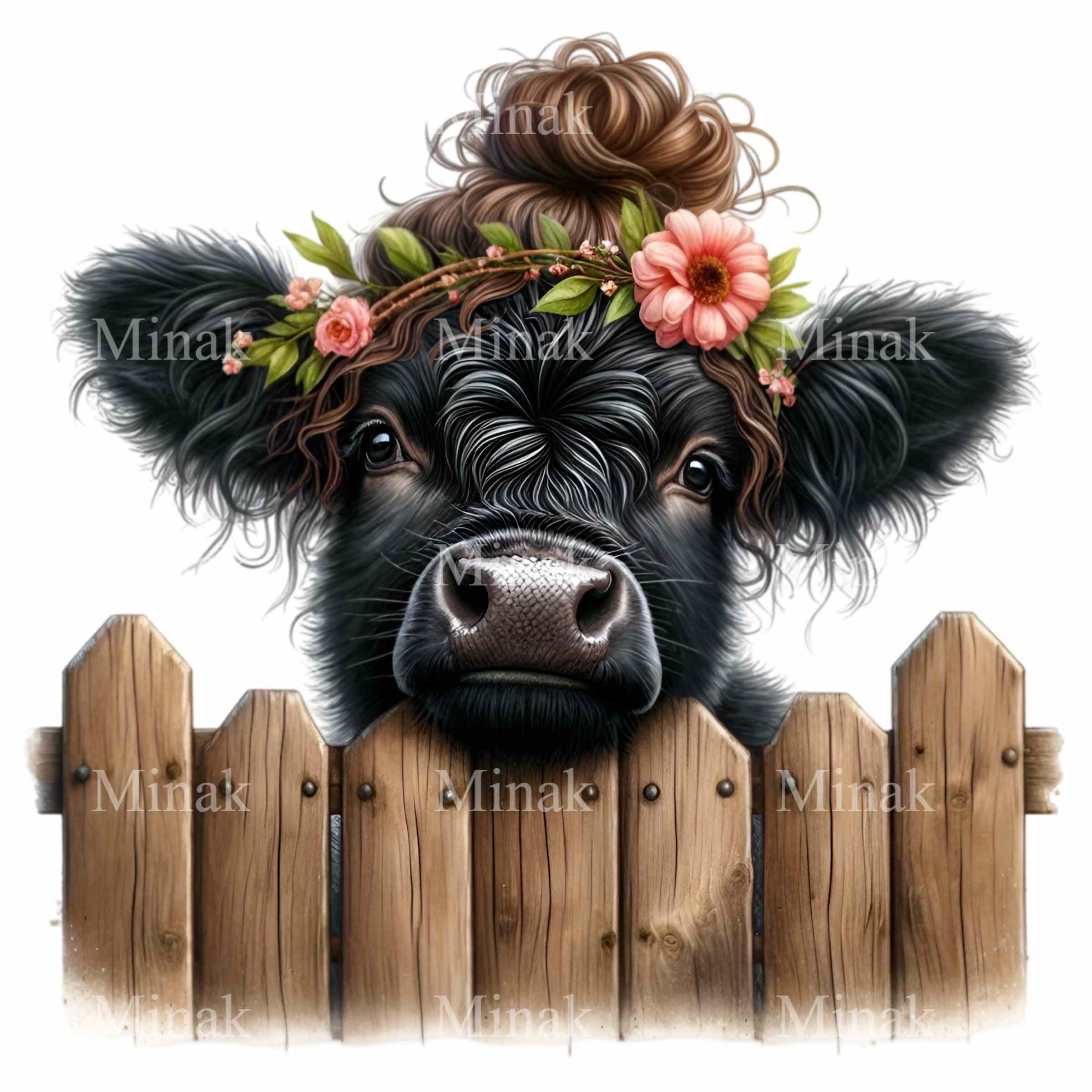 10 PNG Floral Crown Cow – Cute Cow PNG Clipart – Farm Animal Behind ...