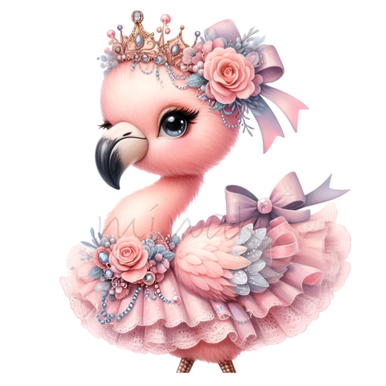 15 Elegant Flamingo PNG Clipart - Royal Pink Flamingo with Crown & Bows Digital Download for Sublimation and Crafts image 10