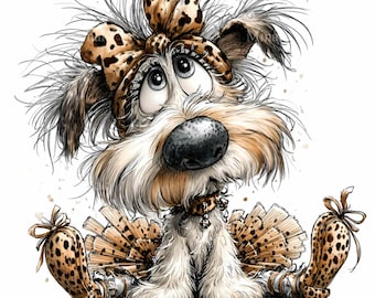 Tutu avec noeud léopard chien débraillé 15 PNG, sublimation clipart chiot