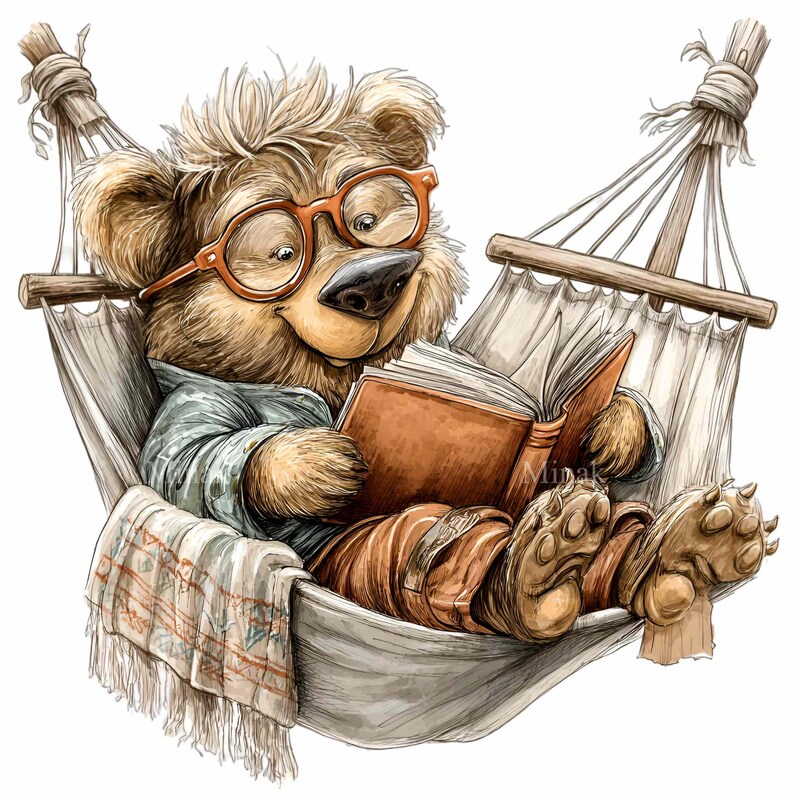 14 PNG Reading Bear Clipart - Cute Animal Hammock Png - Book Lover ...