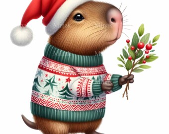 14 Christmas Capybara PNG, Sweater Graphic Holiday Animal Sublimation Design