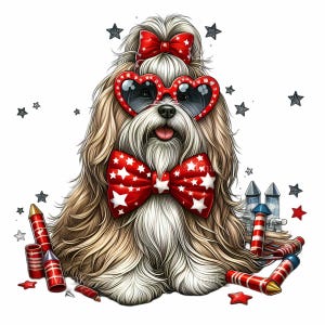 14 clipart chien patriotique PNG - chiot du 4 juillet PNG - animal de compagnie de feu d'artifice mignon avec noeud rouge et lunettes de soleil pour travaux manuels des fêtes, autocollants