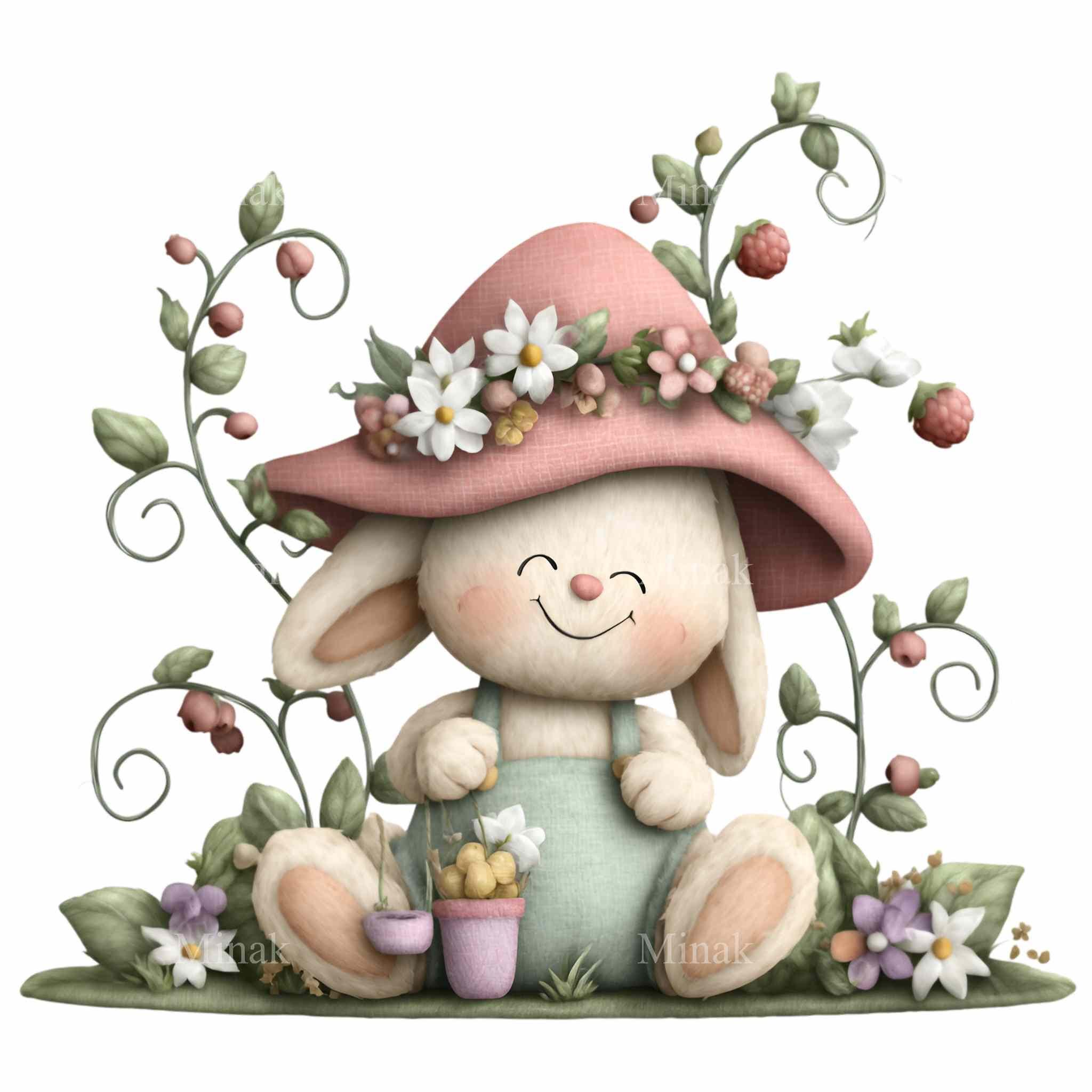 16 PNG Spring Bunny Clipart – Floral Hat Animal Art for Crafts ...