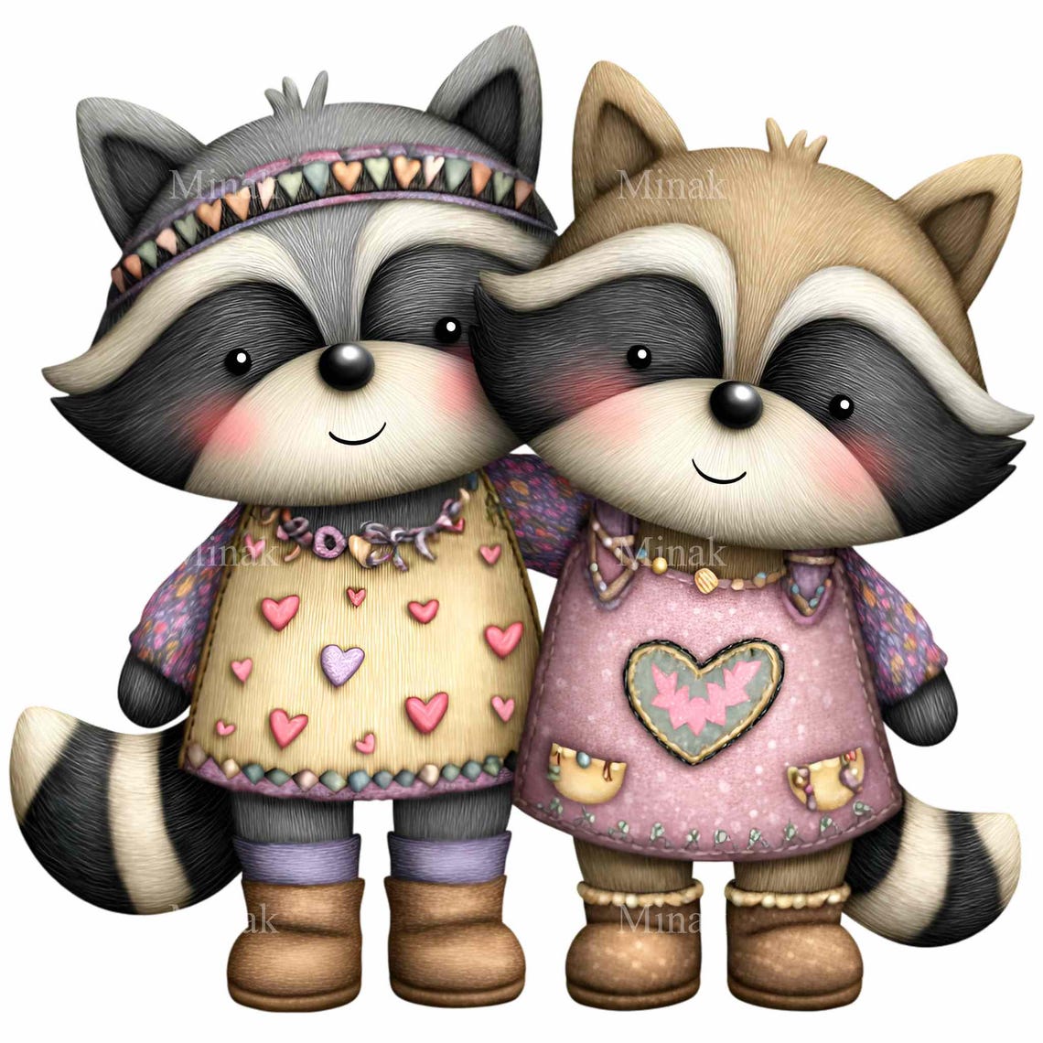 Twin Raccoons 14 PNG Raccoon Sisters Clipart, Floral Pink Twin Graphics, Whimsical ...