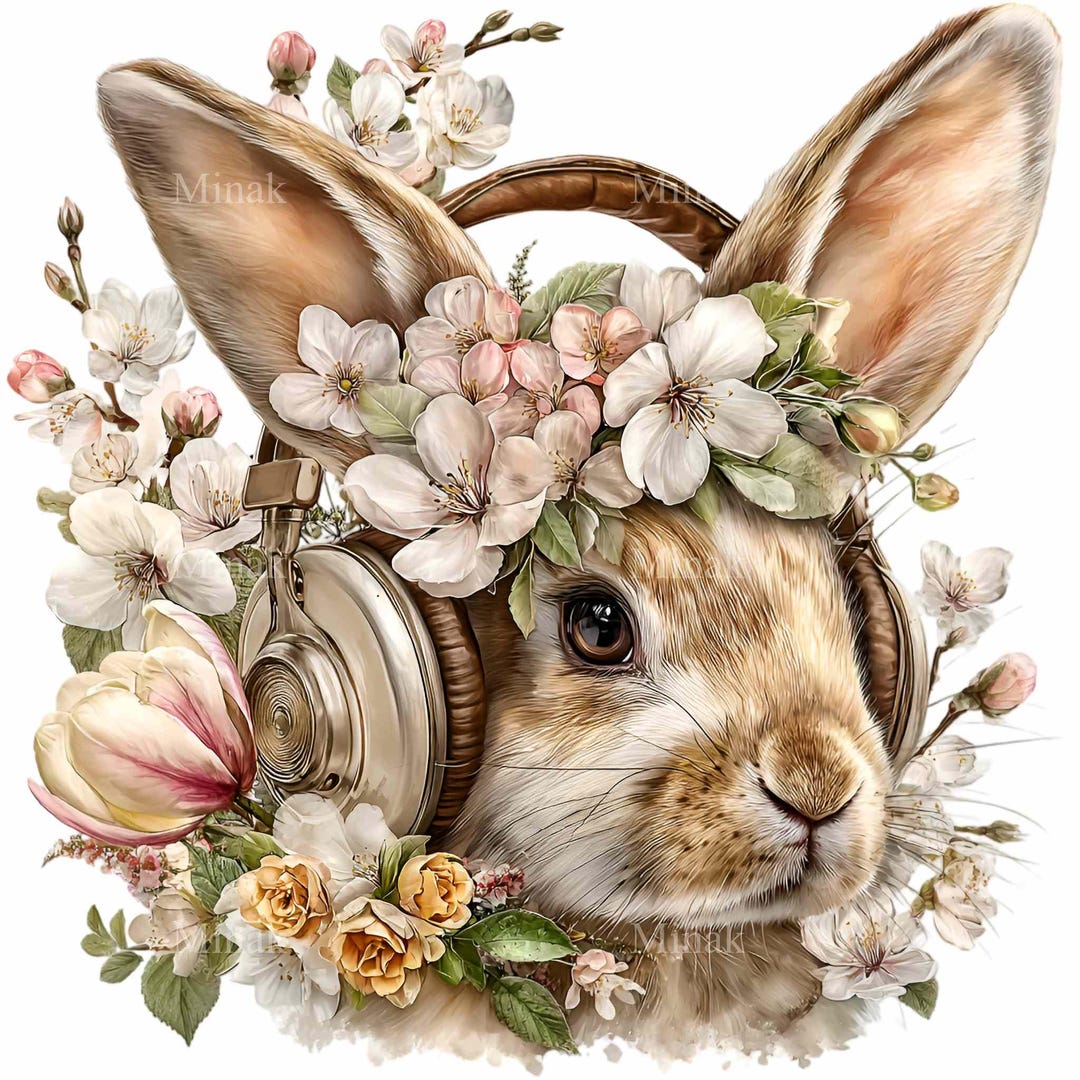 15 PNG Floral Bunny Clipart – Rabbit Illustration With Headphones ...