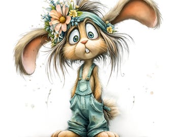 15 PNG Roliga Kaninoveraller Stora Ögon Vildblomma Pannband Clipart