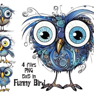 Funny Blue Bird Clipart PNG, Watercolor Comic Sublimation