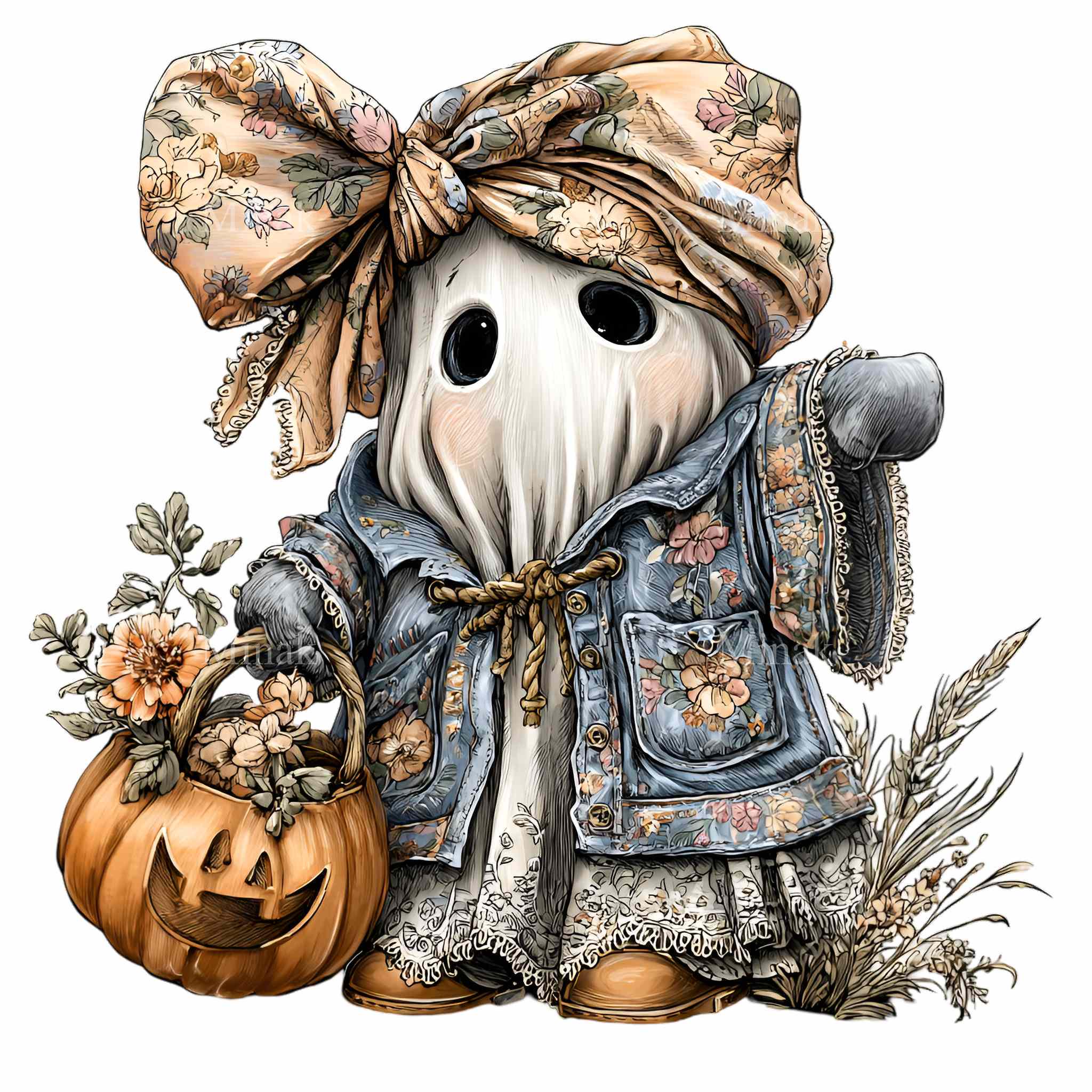 12 PNG Halloween Floral Ghost – Cute Ghost Clipart for Autumn Party ...