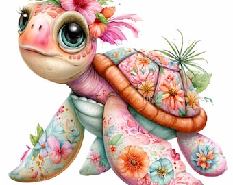 14 imagens PNG de tartaruga marinha, hibisco tropical e clipart floral.