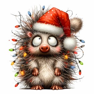 Taupe de lumières de Noël PNG 15 - Clipart PNG de vacances drôles - Bonnet de Père Noël animal hivernal pour sublimation, cartes, travaux manuels pour enfants
