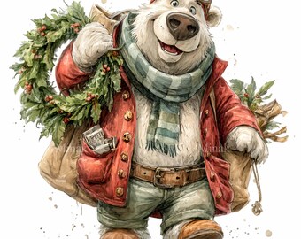 16 PNG Christmas Polar Bear Wreath Sublimation Clipart