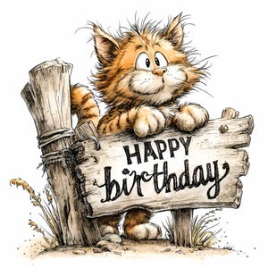 12 PNG de aniversário de gatinho engraçado – Feliz aniversário PNG – Clipart de gato fofo para cartões de felicitações, impressões de festas infantis e etiquetas de presente DIY