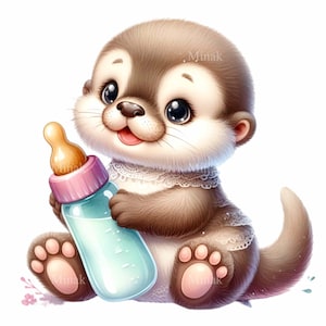 12 png babyotter png-clipart, schattige dierenfles met grote ogen en poten, kinderkamersublimatie voor babyshowerontwerp