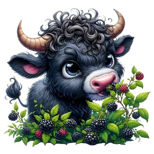 Cute Baby Bull Eating Berries 12 PNG Kids Cartoon illustration clipart, DIY Card Making