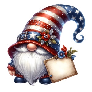 10 Gnome du 4 juillet PNG - Clipart gnome patriotique Chapeau drapeau des Etats-Unis - Conception par sublimation pour l'artisanat et la décoration de la fête de l'indépendance