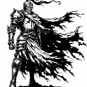 5 SVG Dark Knight SVG, file di taglio del guerriero gotico, clipart del cavaliere medievale, silhouette dell'armatura da battaglia, arte del soldato fantasy