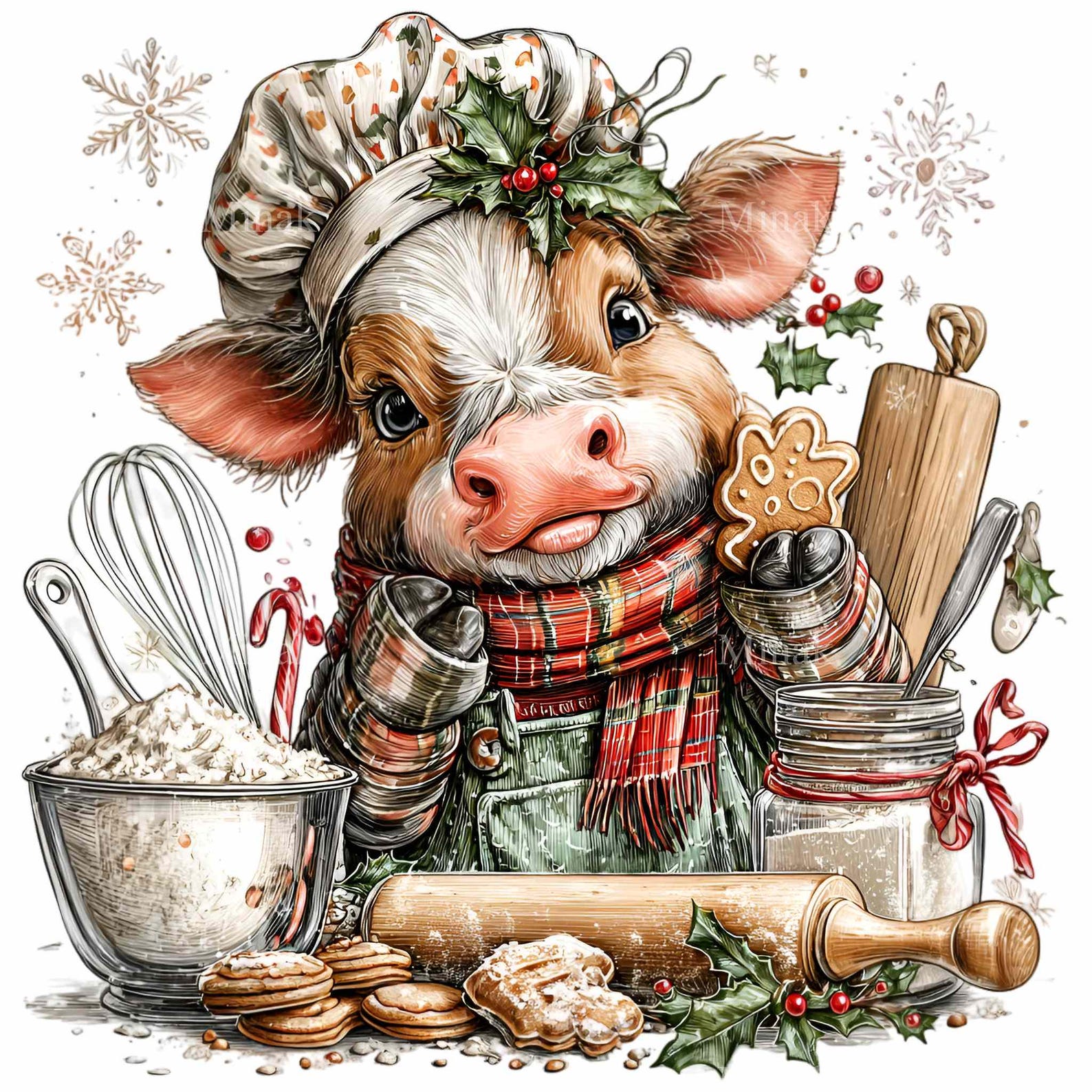 10 PNG Christmas Baking Cow Gingerbread Kitchen Calf Clipart - Etsy