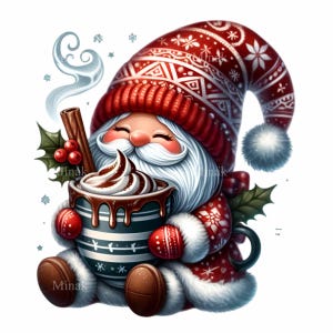 18 PNG Clipart di gnomo di cioccolata calda - Gnomo di Natale PNG - Arte di cacao festiva per biglietti invernali, tazze, stampe festive