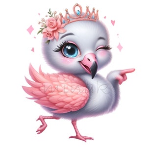 Flamingo Clipart PNG, 12 Pink Baby Dancer, Dance Watercolor, Party Invitation, Birthday Printable, Pastel Cute Baby Bird, DIY Card Making
