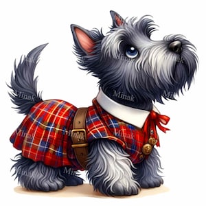 14 Scottish Terrier Dog Clipart PNG | Cute Terrier in Tartan Outfit | Adorable Scotty Digital Art