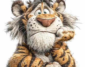 15 PNG Thinking Tiger – Funny Animal Clipart, Kids Decor (Digital Download)