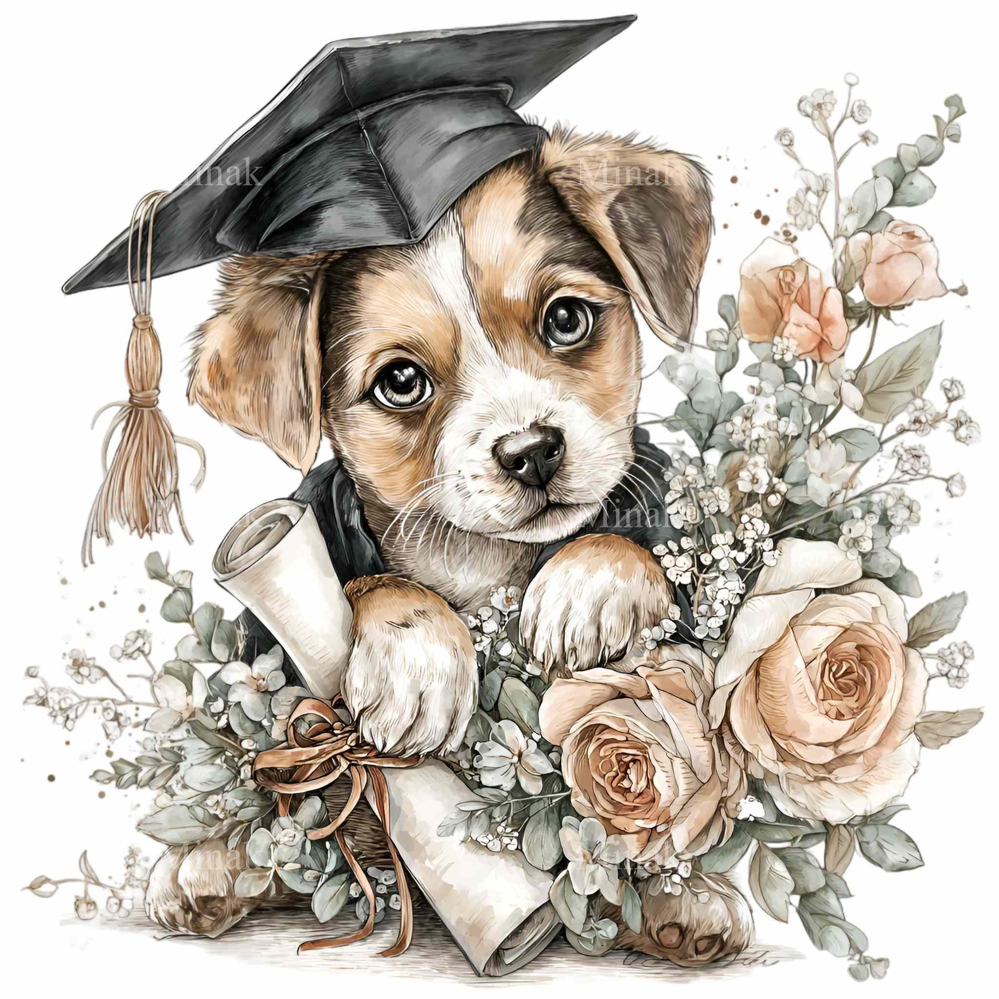 15 PNG Graduation Puppy Clipart, Class of 2026 Senior Dog Diploma ...