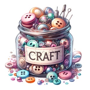 15 PNG Craft jar clipart – Button PNG – Colorful sewing supplies for DIY decor, scrapbooking, handmade labels & digital projects