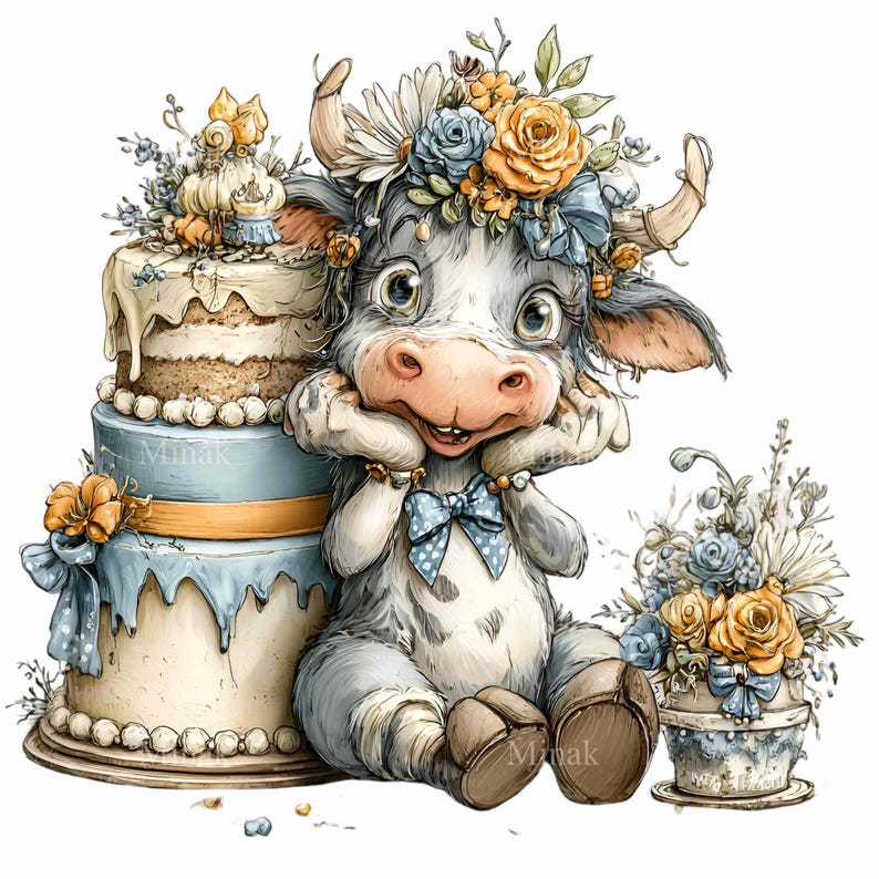 15 PNG Floral Cow Clipart – Cute Farm Animal PNG – Digital Art for ...