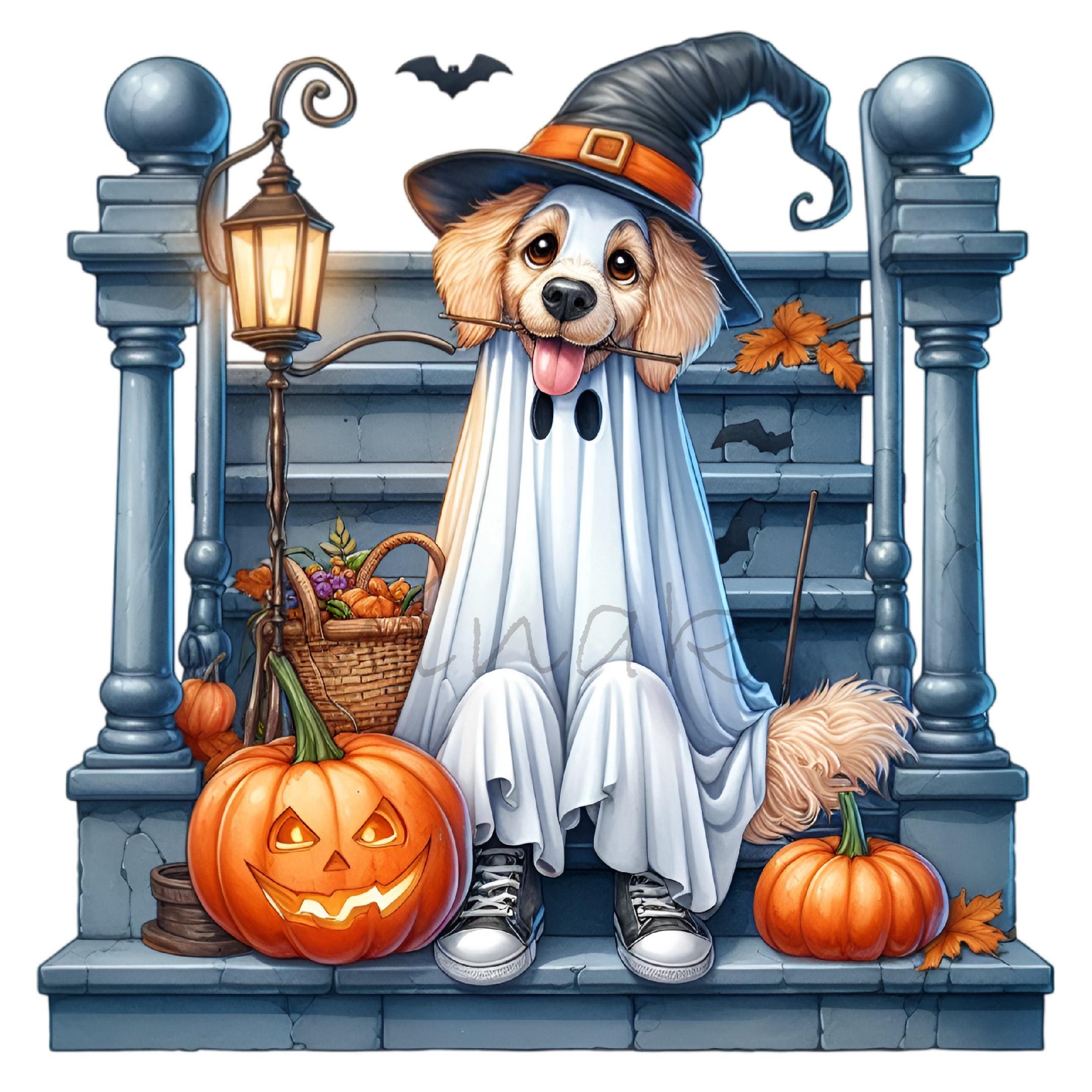 9 PNG Ghost Dog Halloween Husky Clipart, Spooky Pumpkin Art - Etsy
