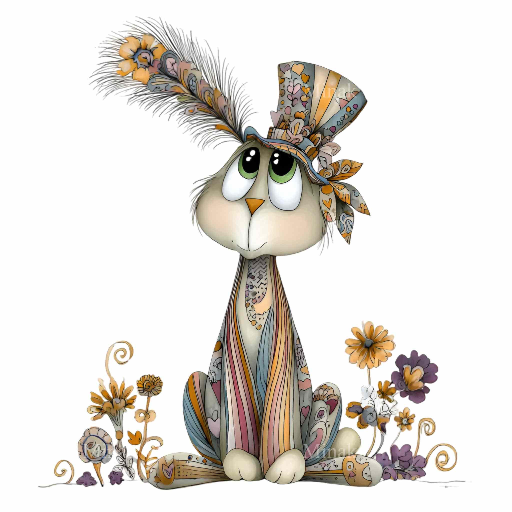 16 PNG Whimsical Bunny Clipart – Cute Patterned Rabbit Illustration ...