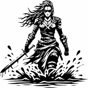 Female Warrior Svg Sword Fighter Splash Action Hero Clipart