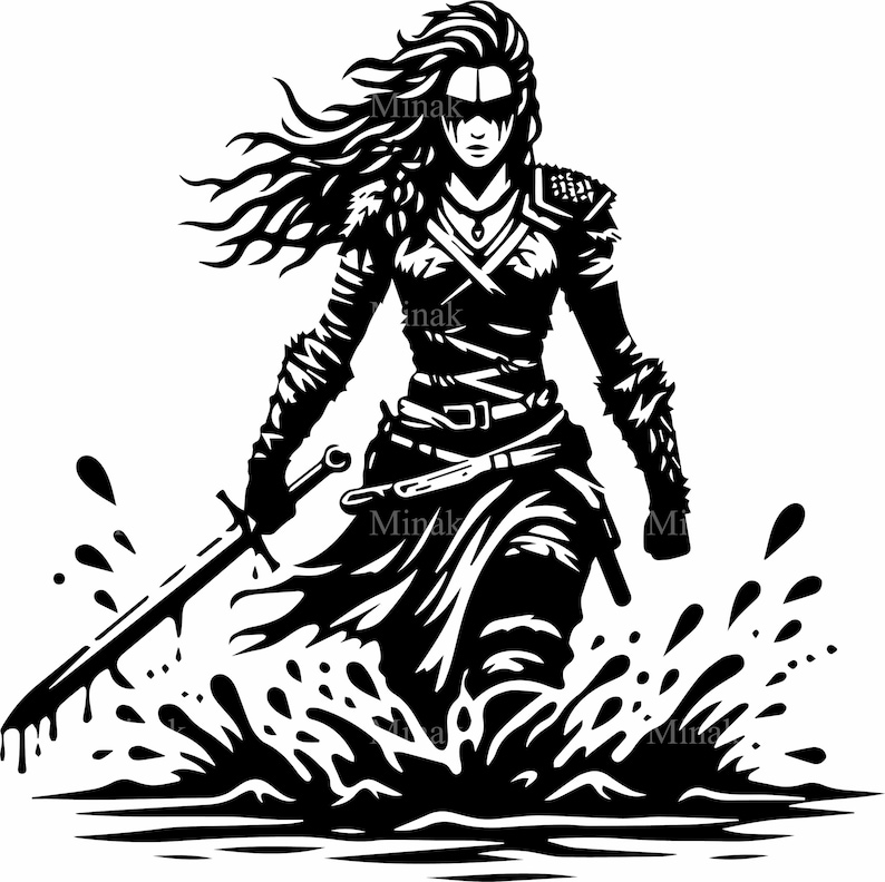 Female Warrior Svg Sword Fighter Splash Action Hero Clipart
