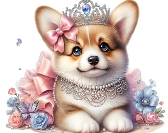12 PNG Corgi Puppy Clipart, Princess Dog Crown Royal Graphic